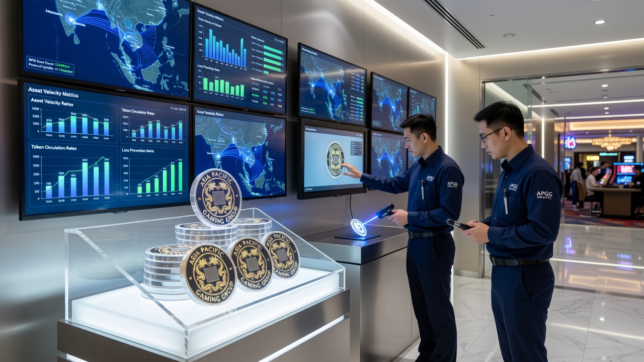 Technicians installing RFID readers at multiple casino tables in an Asian resort