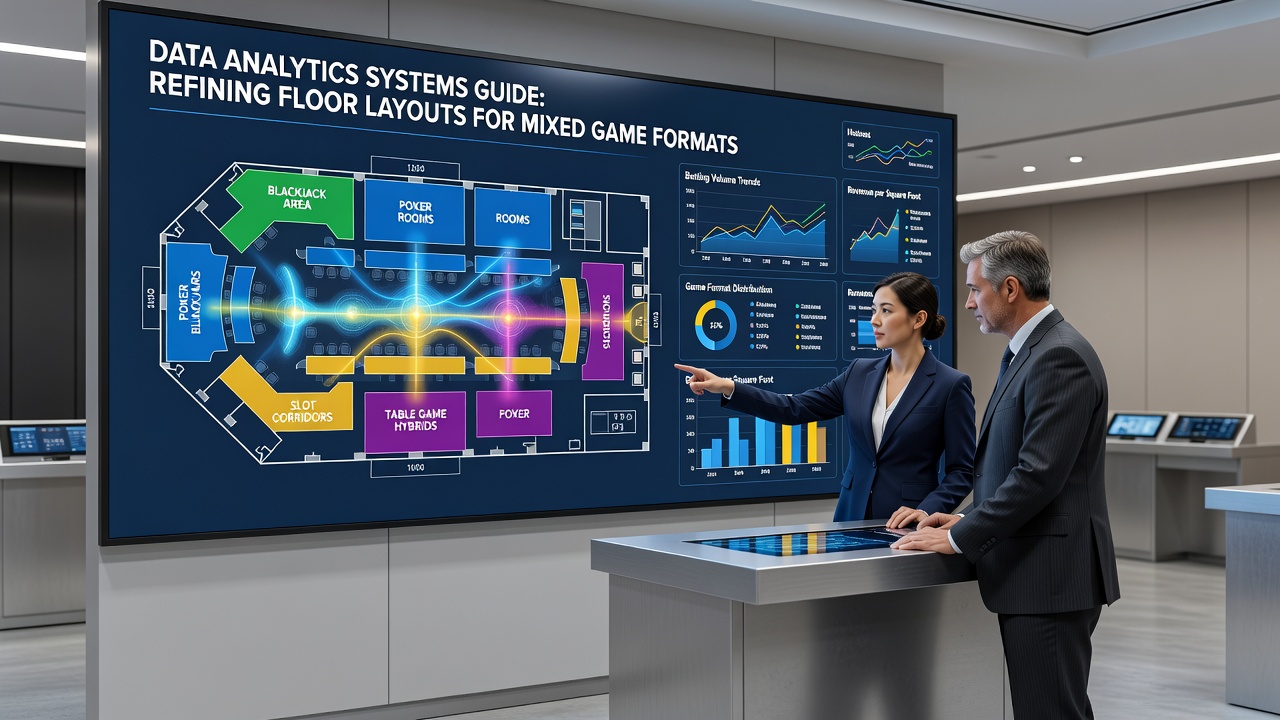 Operators reviewing real-time analytics dashboards for casino floor optimization in an international resort setting