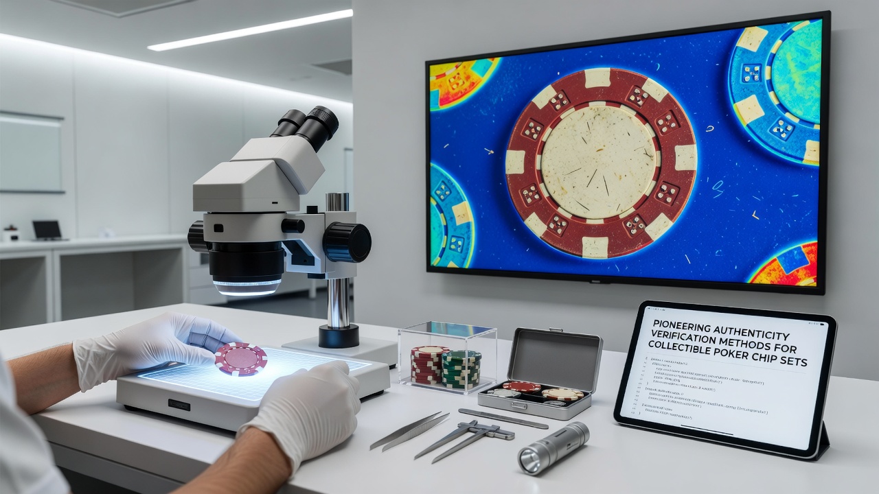 Close-up view of hyperspectral imaging analysis highlighting material composition differences in poker chips