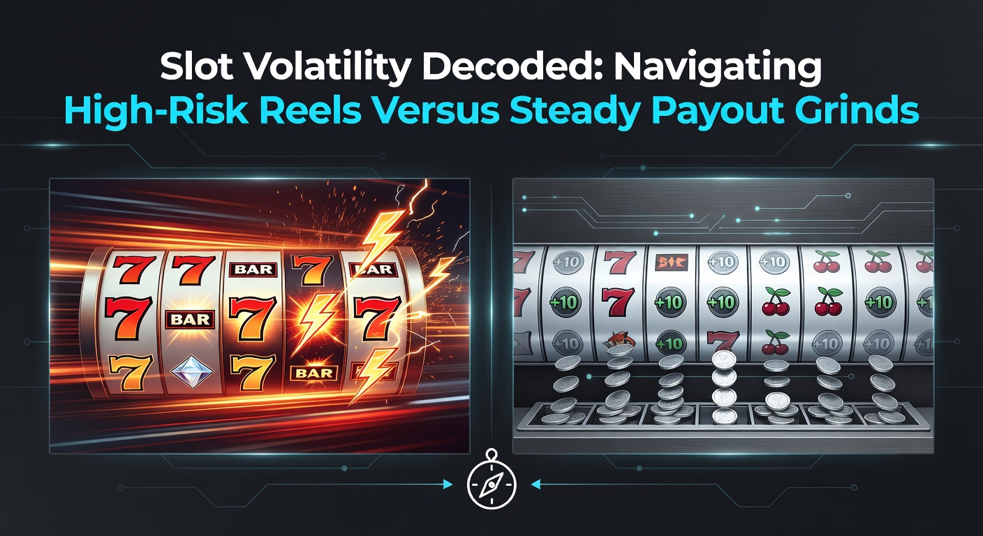 Vibrant slot machine reels spinning with high-stakes symbols, illustrating the contrast between explosive wins and consistent payouts