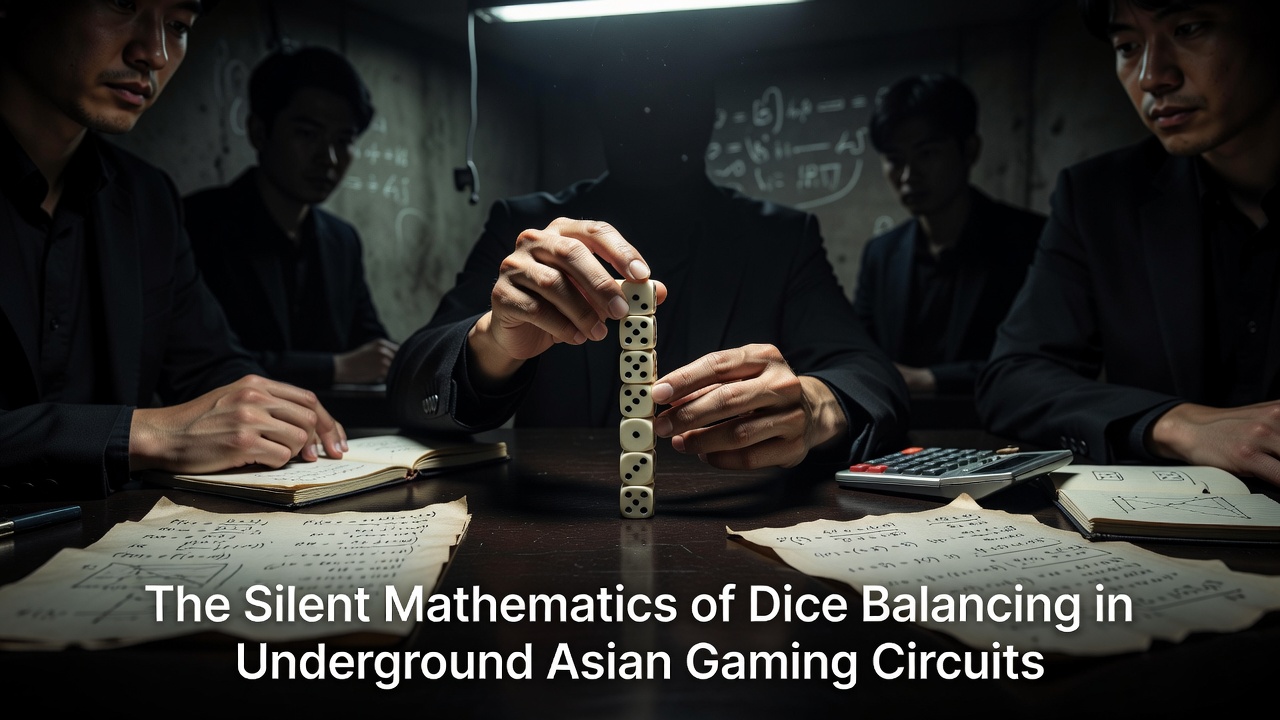 Precision dice inspection in a private Asian gaming venue showing measurement tools and balanced cubes under controlled lighting