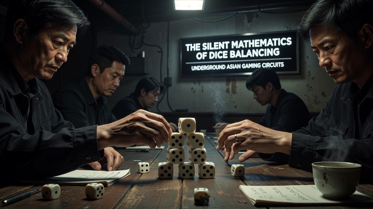 Technician performing water-float test on precision dice while logging measurements in an Asian gaming facility